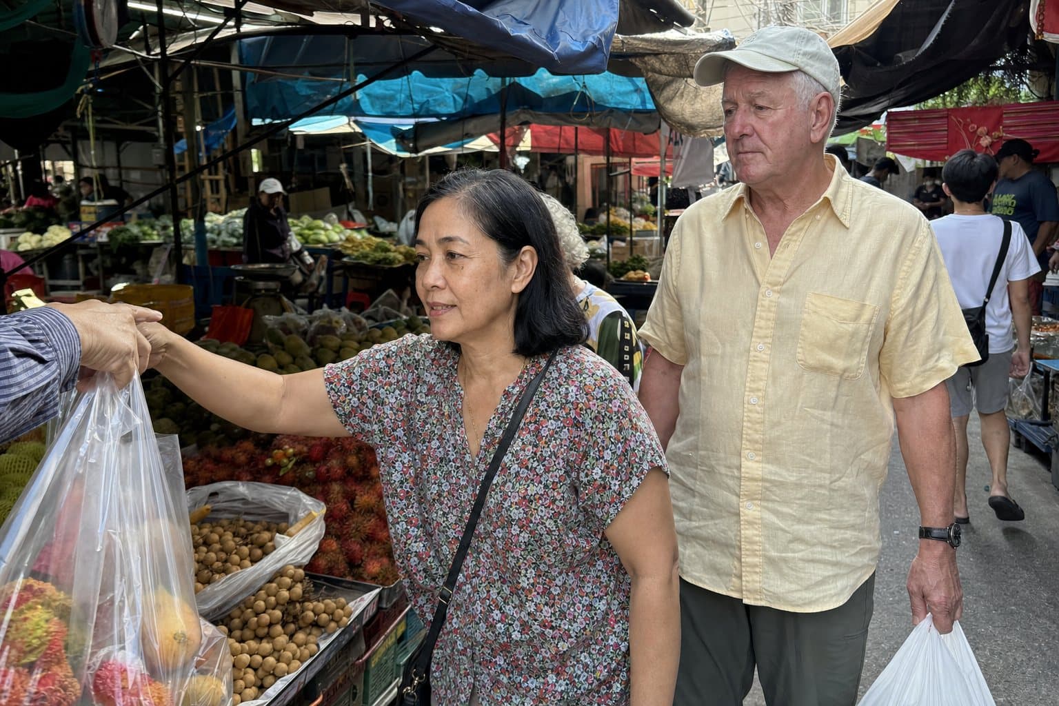 Tim and Nok at the fresh market
